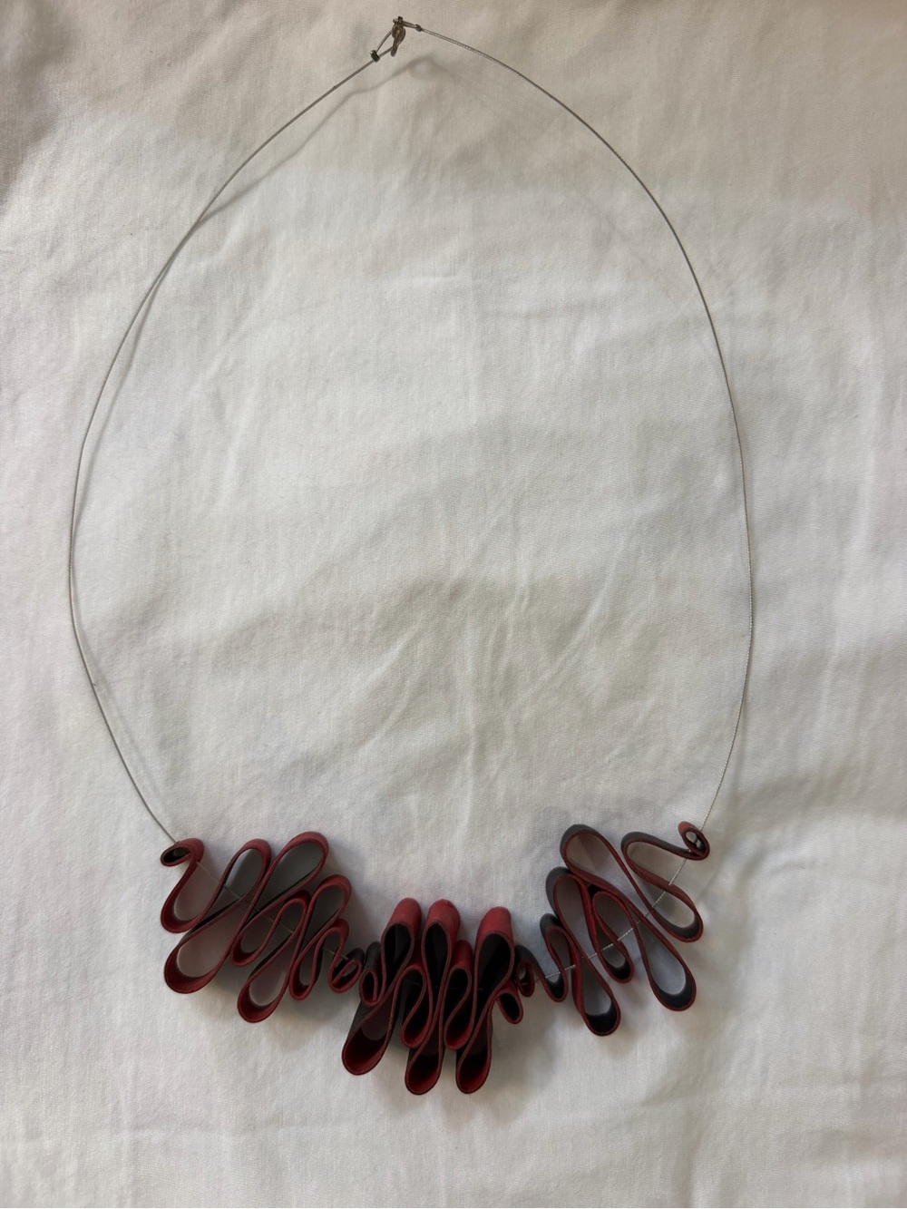Handcrafted Red Ribbon Wave Necklace - Women Jewelry